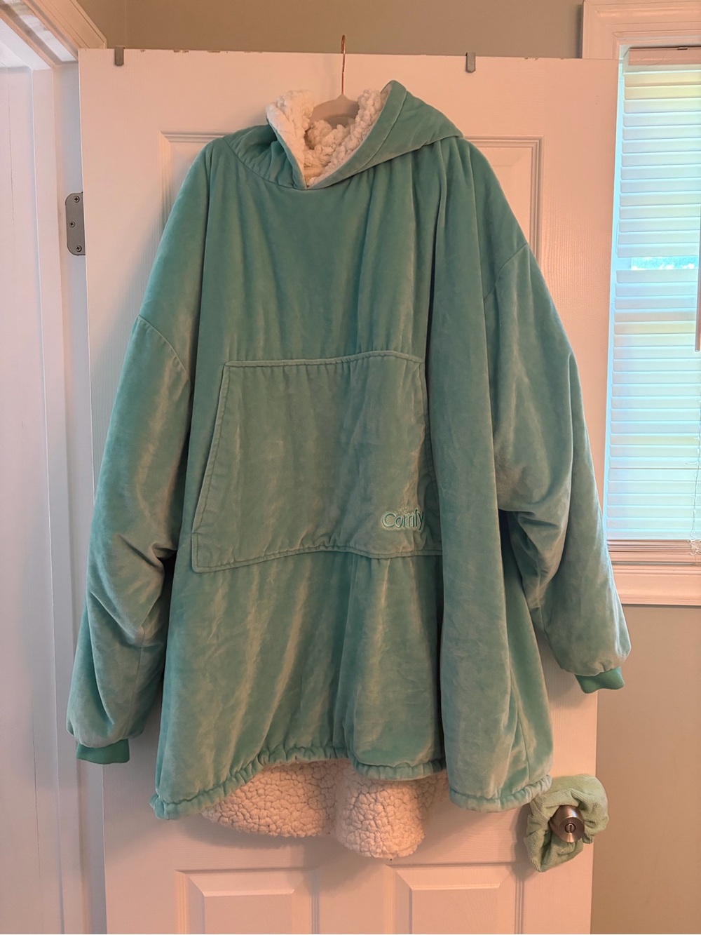 Oversized Plush Hoodie with Sherpa Lining - Aqua